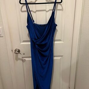 Elegant Blue Draped Dress